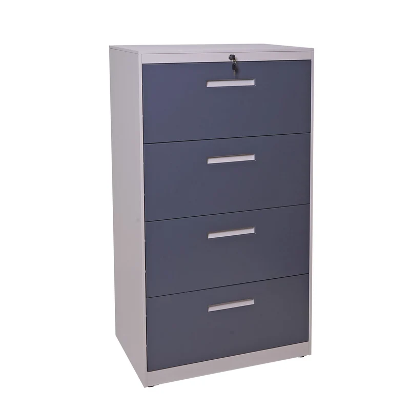 Armoire de bureau avec tiroirs verrouillables pour dossier A4 en acier gris 132x76x46cm 04_0001031