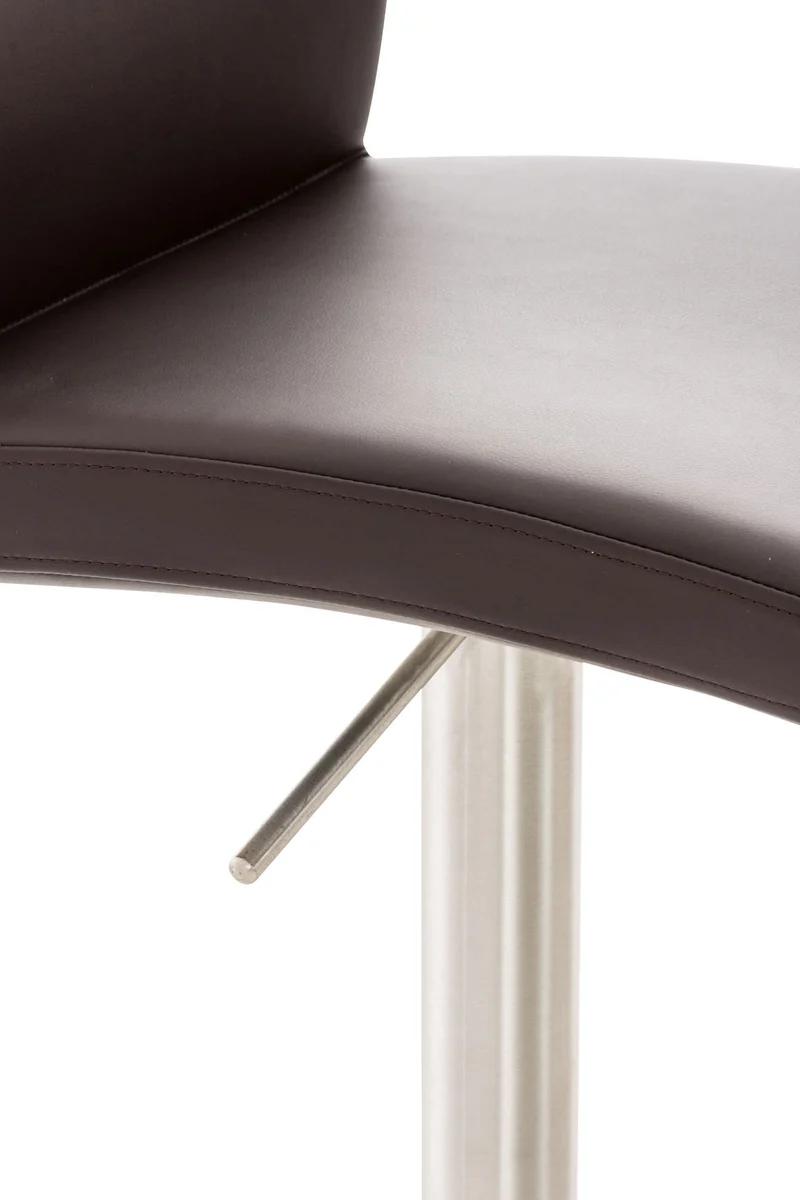 Tabouret de bar x1 réglable en hauteur et pivotant à 360° plateforme ronde en métal assise en PVC marron 10_0004565