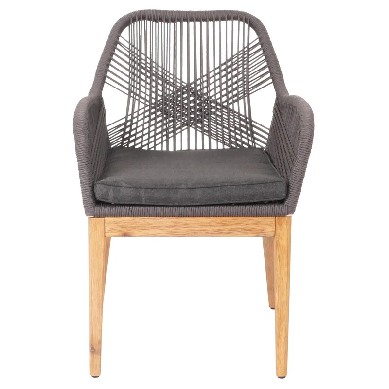 Lot de 2 chaises de jardin moderne résistant aux intempériese en bois d’acacia dossier arrondi en corde tressée gris coussin gris 04_0010099