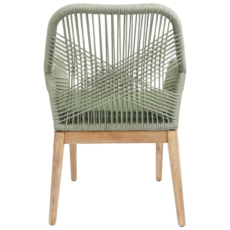 Chaise de jardin moderne résistant aux intempériese en bois d’acacia dossier arrondi en corde tressée vert coussin vert 04_0009625