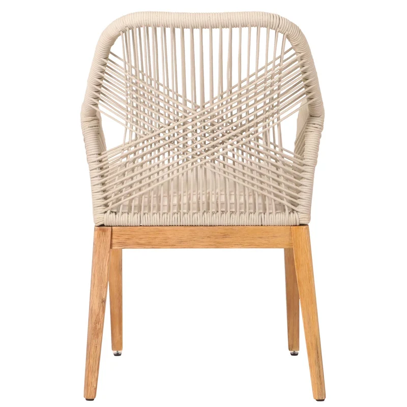 Lot de 2 chaises de jardin moderne résistant aux intempériese en bois d’acacia dossier arrondi en corde tressée crème coussin crème 04_0010098