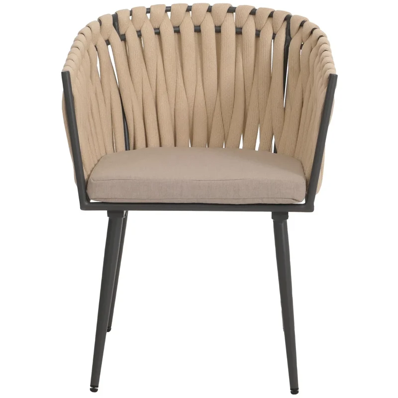 Lot de 6 chaises de salle à manger en aluminium corde tressée crème et coussins marron clair 04_0009744