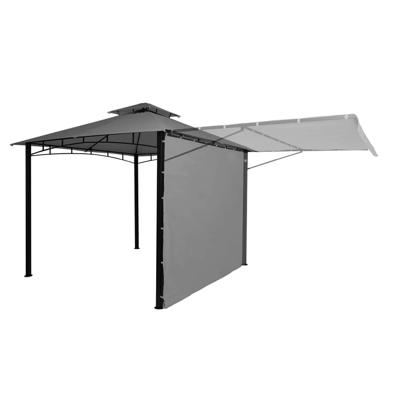 Pergola pavillon de jardin 2,5 x 2,5 m structure en acier avec paroi latérale mobile toit en polyester gris 04_0010942