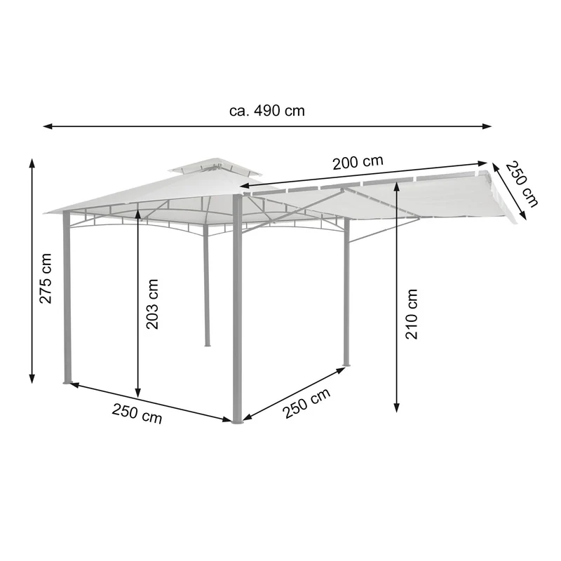 Pergola pavillon de jardin 2,5 x 2,5 m structure en acier avec paroi latérale mobile toit en polyester gris 04_0010942