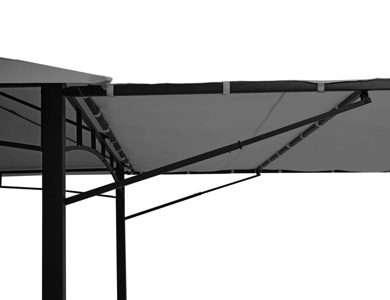 Pergola pavillon de jardin 2,5 x 2,5 m structure en acier avec paroi latérale mobile toit en polyester gris 04_0010942