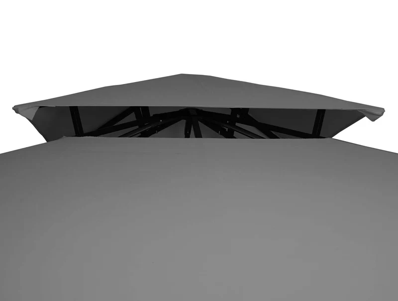 Pergola pavillon de jardin 2,5 x 2,5 m structure en acier avec paroi latérale mobile toit en polyester gris 04_0010942