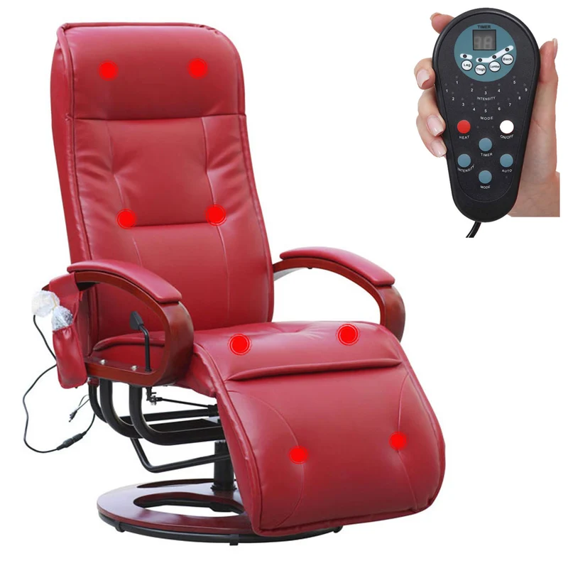 Fauteuil relax massant inclinable pivotant avec repose-pieds 8 points de massage cuir rouge 04_0011489