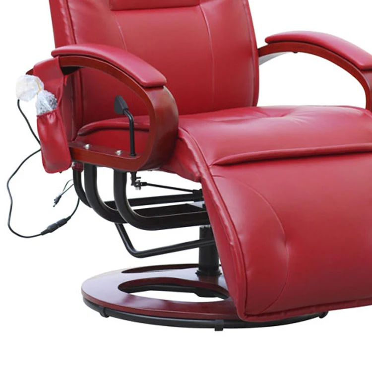 Fauteuil relax massant inclinable pivotant avec repose-pieds 8 points de massage cuir rouge 04_0011489