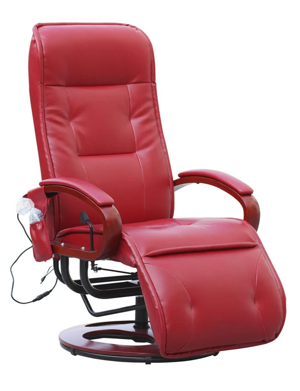 Fauteuil relax massant inclinable pivotant avec repose-pieds 8 points de massage cuir rouge 04_0011489