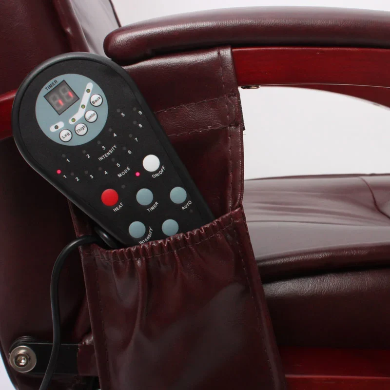 Fauteuil relax massant inclinable pivotant avec repose-pieds 8 points de massage cuir rouge 04_0011489
