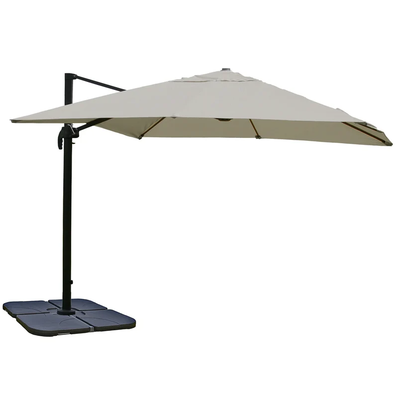 Parasol déporté 3 x 4 m Ø env. 5 m polyester crème-gris et aluminium/acier avec pied inclus 04_0010685
