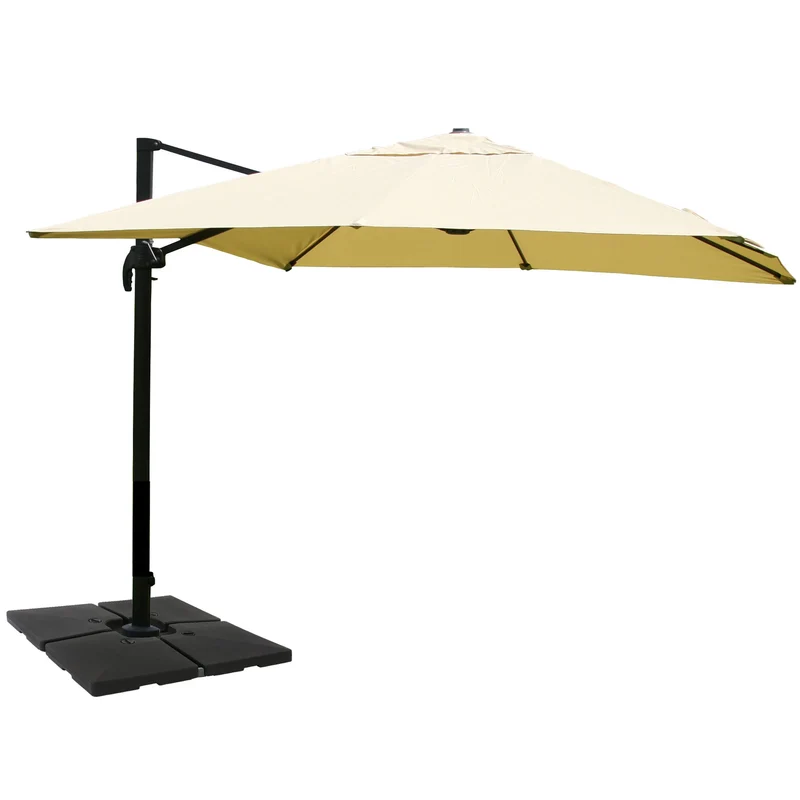 Parasol déporté 3,5 x 3,5 m Ø env. 4,95 m aluminium et polyester crème avec pied modulable 04_0011244