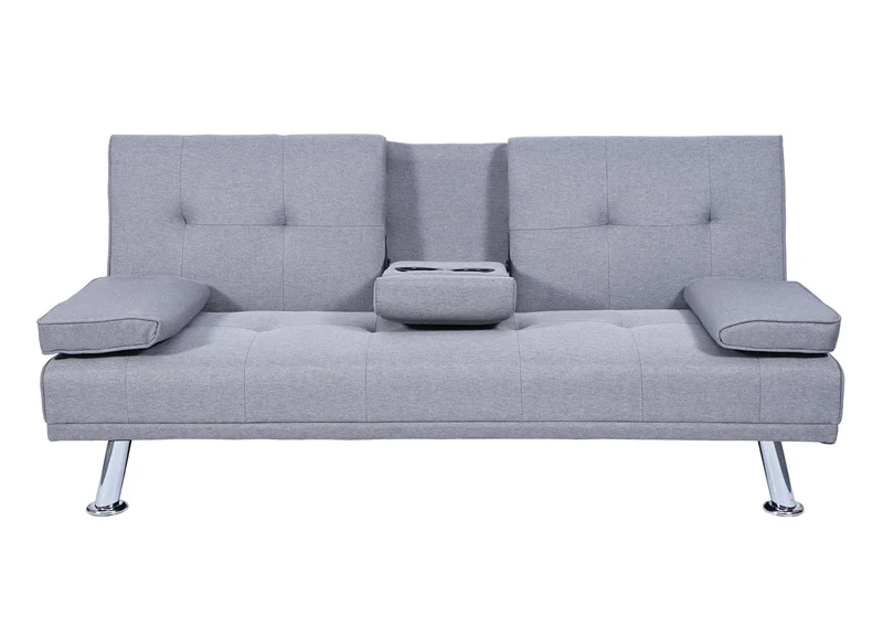 Canapé 3 places convertible avec porte-gobelets rabattables dossier réglable 166 x 97 cm tissu gris clair 04_0010965