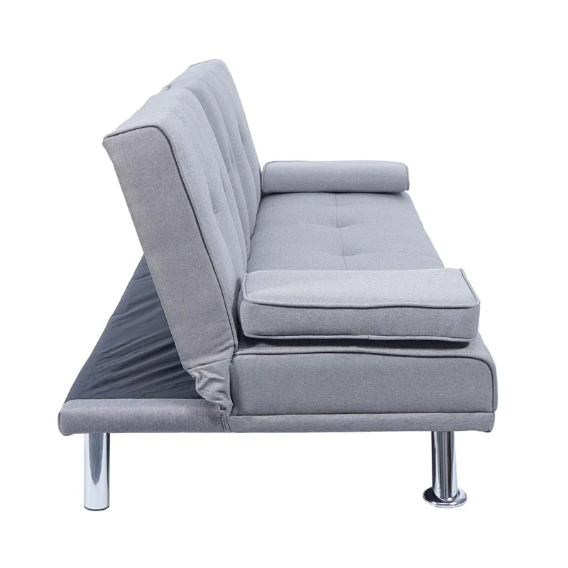 Canapé 3 places convertible avec porte-gobelets rabattables dossier réglable 166 x 97 cm tissu gris clair 04_0010965