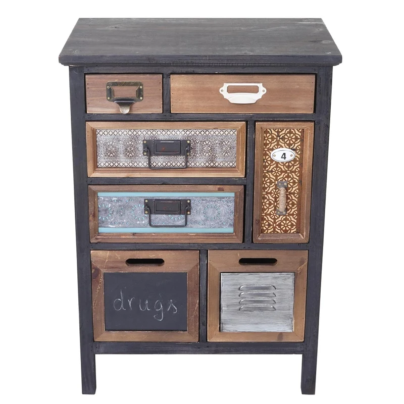Meuble apothicaire commode en bois massif de sapin style vintage patchwork avec 7 tiroirs 78 x 55 x 35 cm 04_0011315