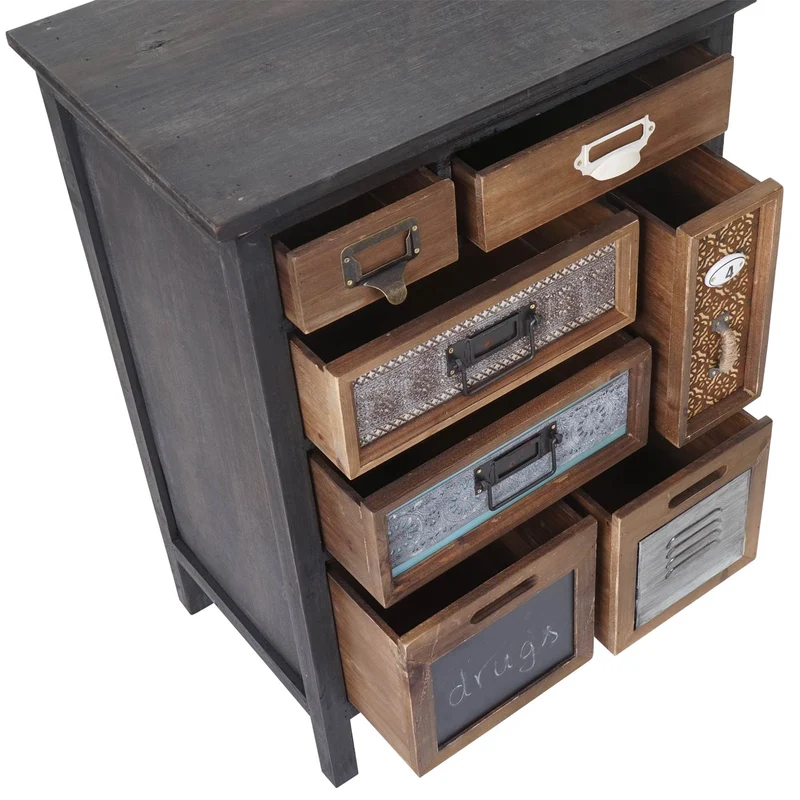 Meuble apothicaire commode en bois massif de sapin style vintage patchwork avec 7 tiroirs 78 x 55 x 35 cm 04_0011315