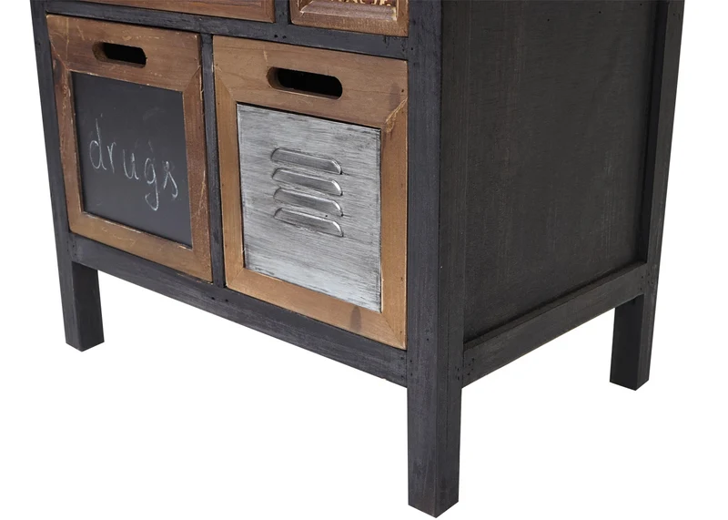 Meuble apothicaire commode en bois massif de sapin style vintage patchwork avec 7 tiroirs 78 x 55 x 35 cm 04_0011315