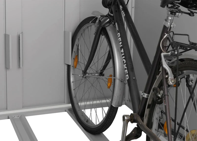 Garage à vélos double abri métallique verrouillable avec rails 160 x 113 x 209 cm en fer gris clair 04_0006964