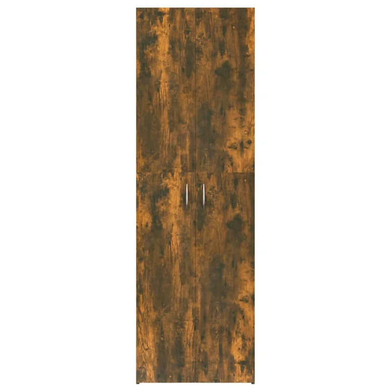 Meuble de bureau armoire de rangement 5 compartiments avec deux portes couleur chêne fumé 60 x 32 x 190 cm bois d'ingénierie brun DEC024462