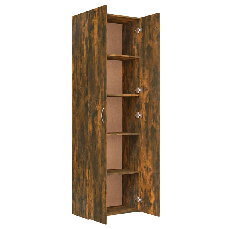 Meuble de bureau armoire de rangement 5 compartiments avec deux portes couleur chêne fumé 60 x 32 x 190 cm bois d'ingénierie brun DEC024462