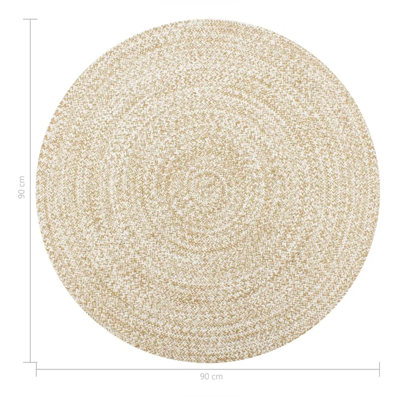 Tapis fait à la main Jute Blanc et naturel 90 cm DEC023517