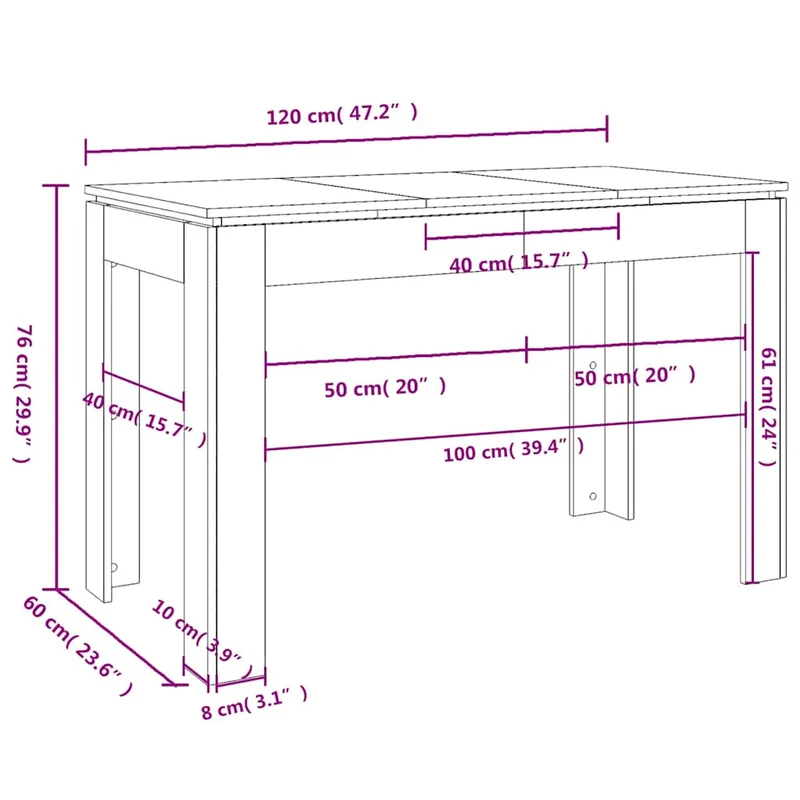 Table de salle à manger design moderne 120 x 60 x 76 cm bois d'ingénierie gris DEC036676