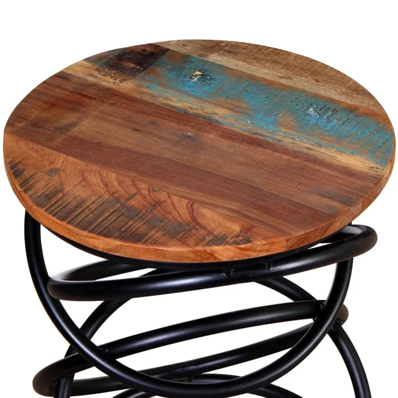 Table d'appoint support de plante en bois de récupération multicolore et fer DEC032376