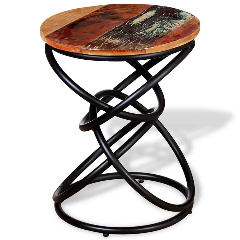 Table d'appoint support de plante en bois de récupération multicolore et fer DEC032376