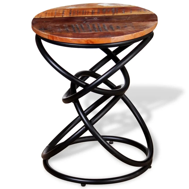 Table d'appoint support de plante en bois de récupération multicolore et fer DEC032376