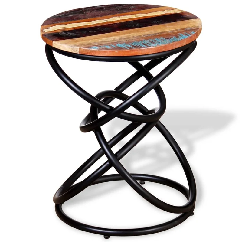 Table d'appoint support de plante en bois de récupération multicolore et fer DEC032376