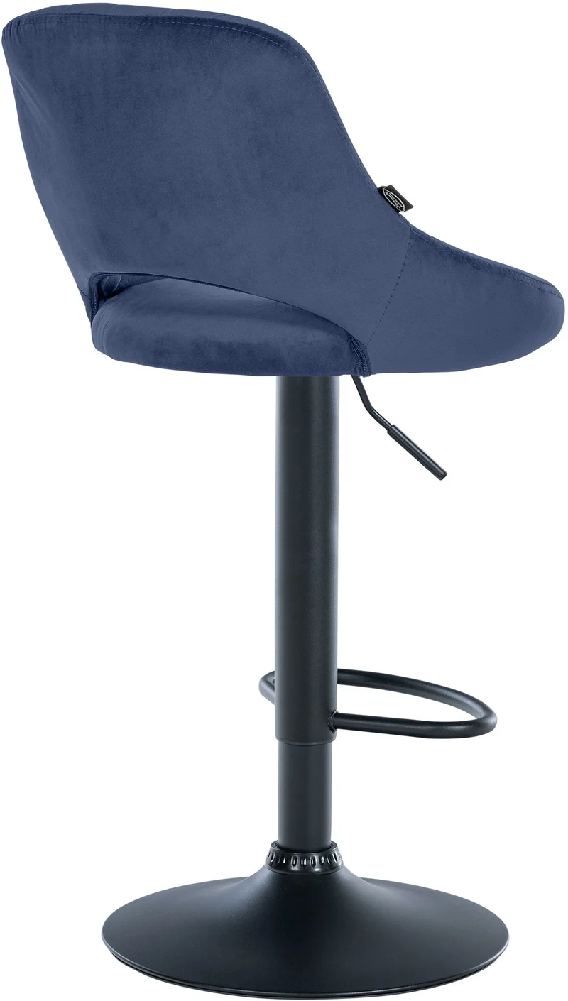 Tabouret de bar x1 réglable en hauteur en tissu bleu dossier ajouré et pied métal noir 10_0005734