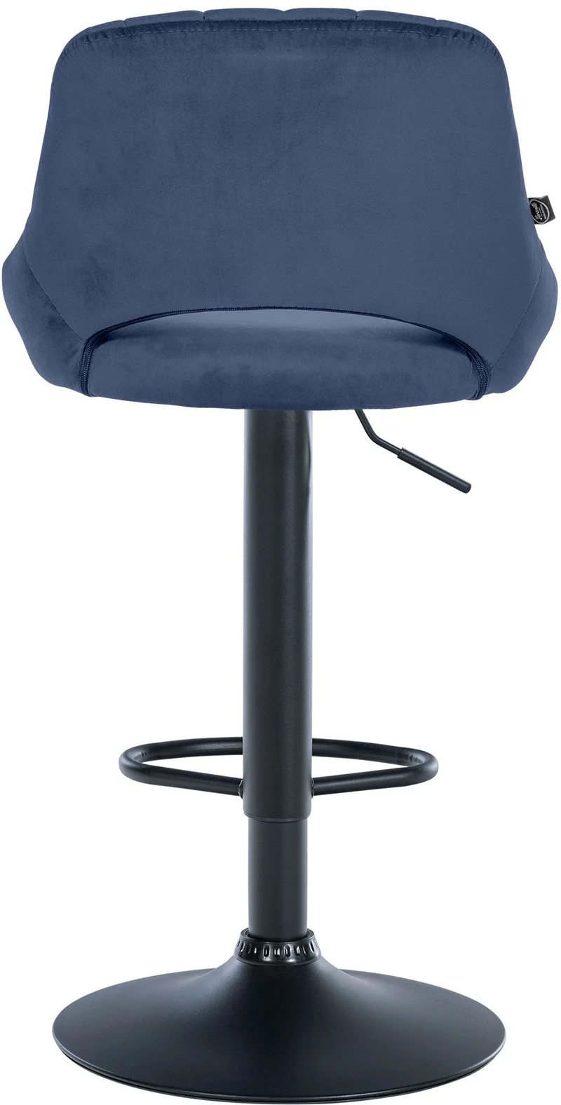 Tabouret de bar x1 réglable en hauteur en tissu bleu dossier ajouré et pied métal noir 10_0005734