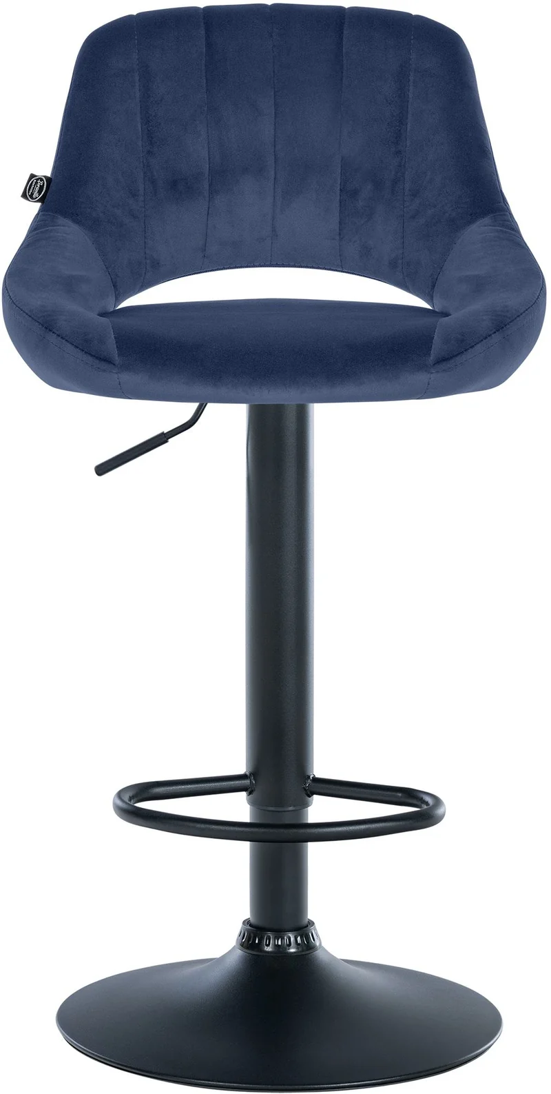Tabouret de bar x1 réglable en hauteur en tissu bleu dossier ajouré et pied métal noir 10_0005734