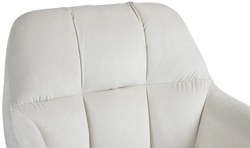 Tabouret de bar chaise haute x1 fonction rotation 360° en velours crème avec coutures décoratives piètement métal blanc 10_0006512