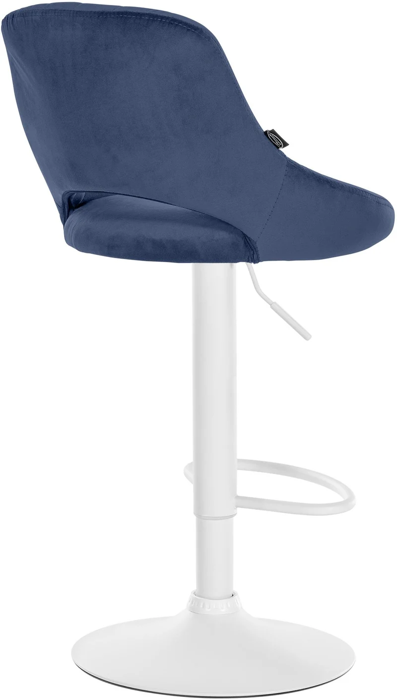 Lot de 2 tabourets de bar réglables en velours bleu dossier ajouré et pied métal blanc 10_0006119