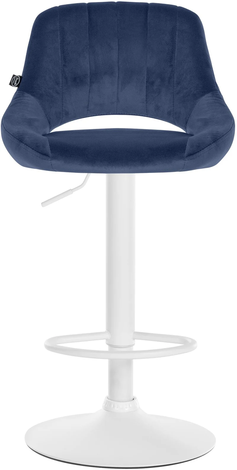 Tabouret de bar x1 réglable en hauteur en velours bleu dossier ajouré et pied métal blanc 10_0005729