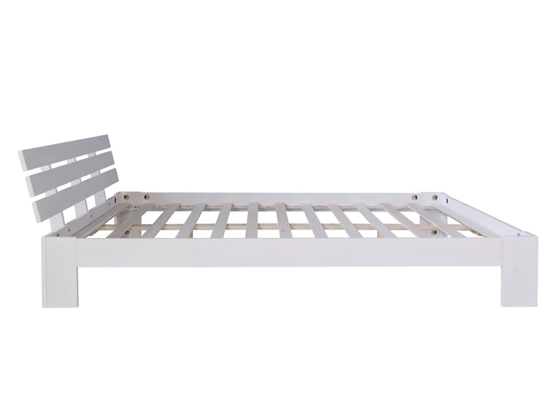 Lit double 2 personnes avec sommier à lattes en bois blanc 140x 200cm LIT06147