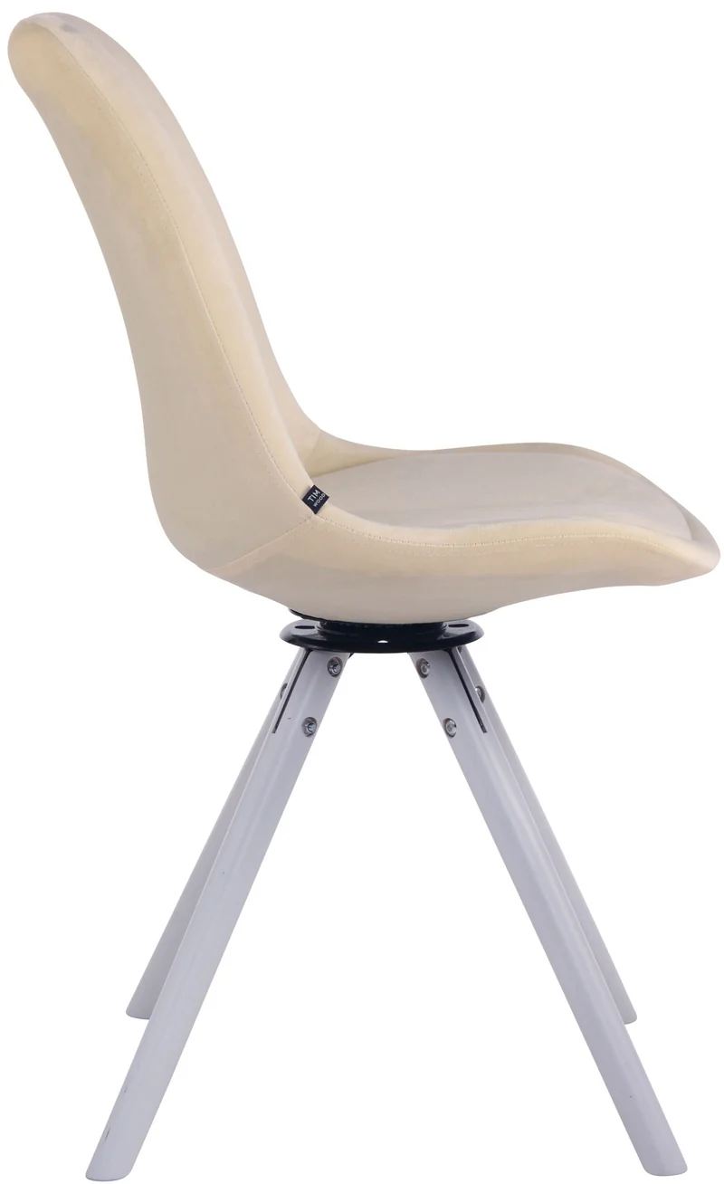 Chaise de salle à manger x1 chaise visiteur assise pivotant à 360° en velours crème piètement en bois ronde blanc 10_0007720
