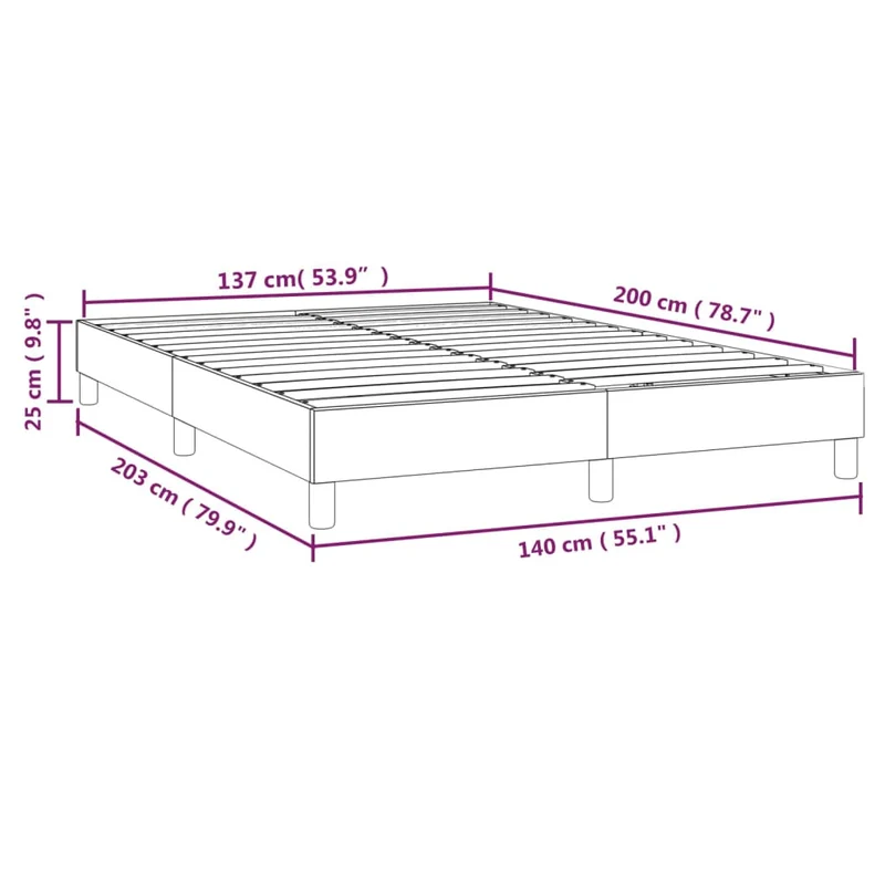 Sommier à lattes sur pieds cadre de lit 140x200 cm tissu velours gris clair TDL0207189