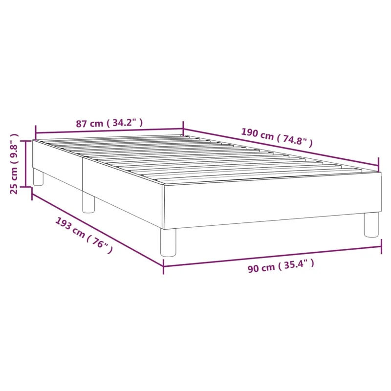 Sommier à lattes sur pieds cadre de lit 90x190 cm tissu velours gris clair TDL0207159