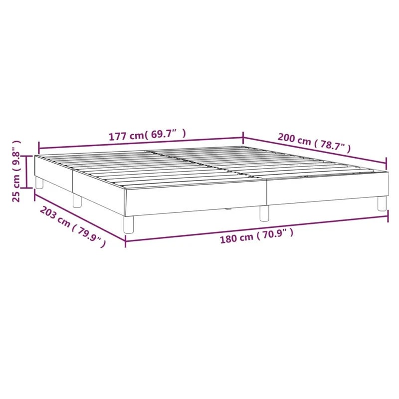Sommier à lattes sur pieds cadre de lit 180x200 cm tissu gris foncé TDL0207122