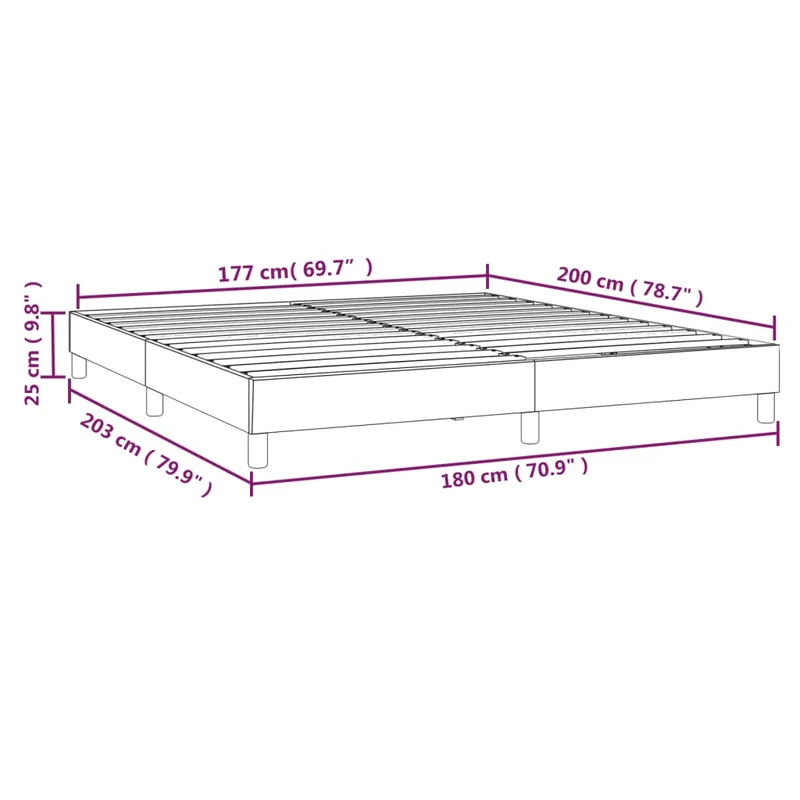 Sommier à lattes sur pieds cadre de lit 180x200 cm tissu noir TDL0207000