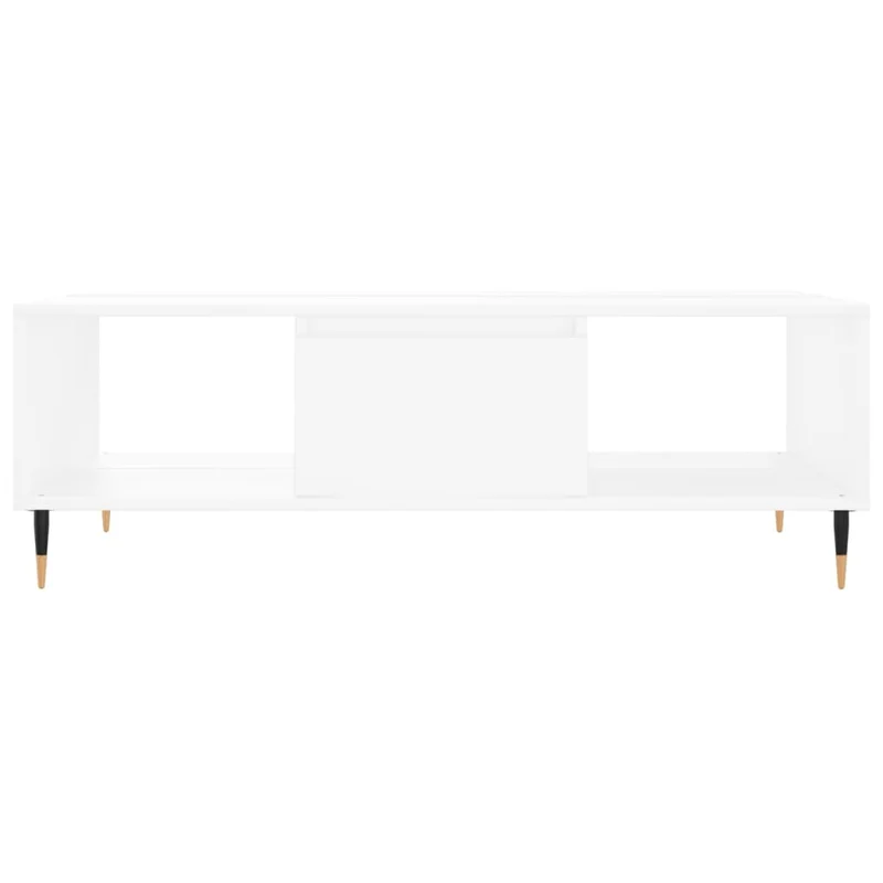 Table basse de salon avec 3 compartiments design moderne 104 x 60 x 35 cm bois d'ingénierie blanc et fer DEC037841