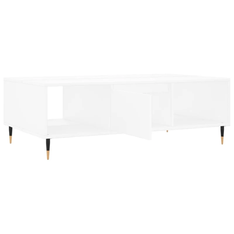 Table basse de salon avec 3 compartiments design moderne 104 x 60 x 35 cm bois d'ingénierie blanc et fer DEC037841