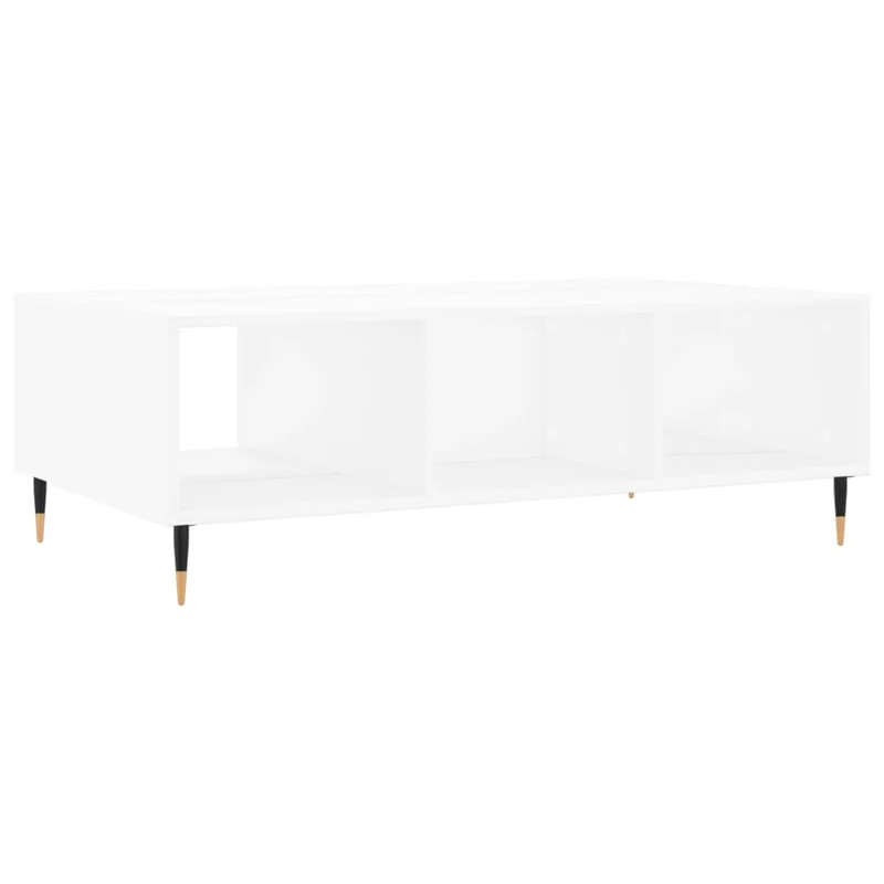 Table basse de salon avec 3 compartiments design moderne 104 x 60 x 35 cm bois d'ingénierie blanc et fer DEC037841