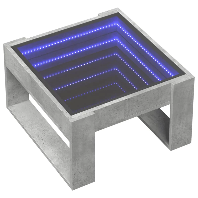 Table basse de salon design moderne avec LED 50 x 53 x 30 cm bois d'ingénierie gris et verre DEC037500
