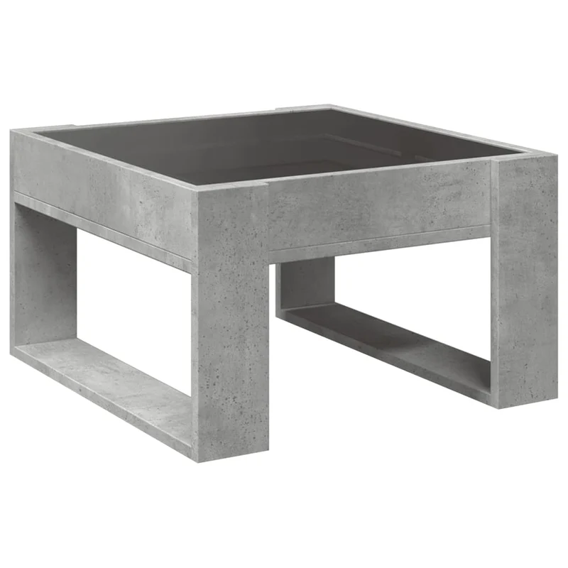 Table basse de salon design moderne avec LED 50 x 53 x 30 cm bois d'ingénierie gris et verre DEC037500