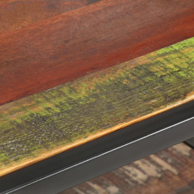 Table basse de salon design industriel 60 x 60 x 35 cm bois de récupération massif multicolore et fer DEC037105