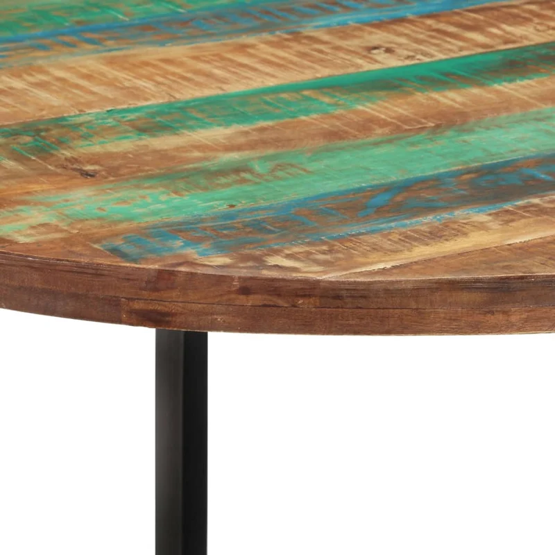 Table de salle à manger design industriel 110 x 75 cm bois massif de récupération multicolore et fer DEC036696
