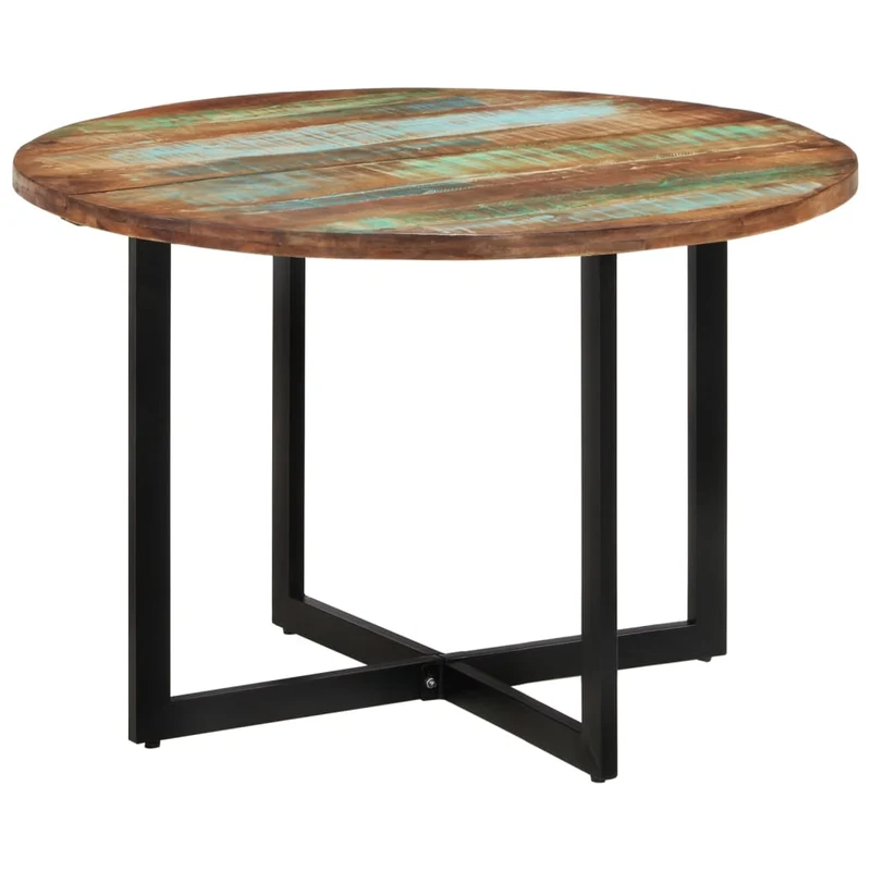 Table de salle à manger design industriel 110 x 75 cm bois massif de récupération multicolore et fer DEC036696